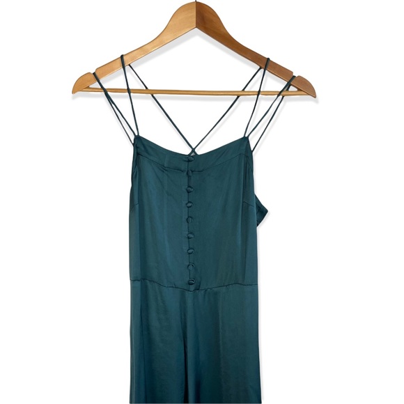Madewell Green Satin Strappy Cropped Wide Leg Jumpsuit SZ 2 - Picture 6 of 12